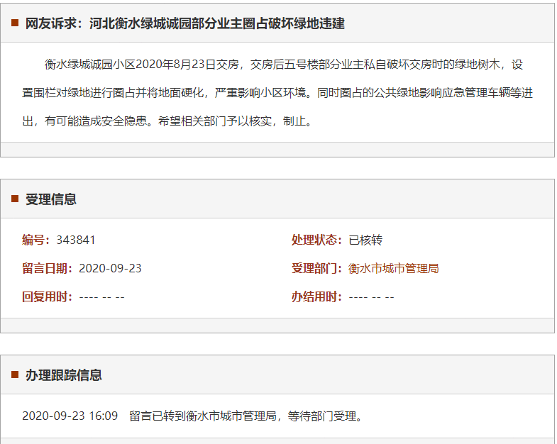 衡水绿城诚园部分业主圈占破坏绿地违建