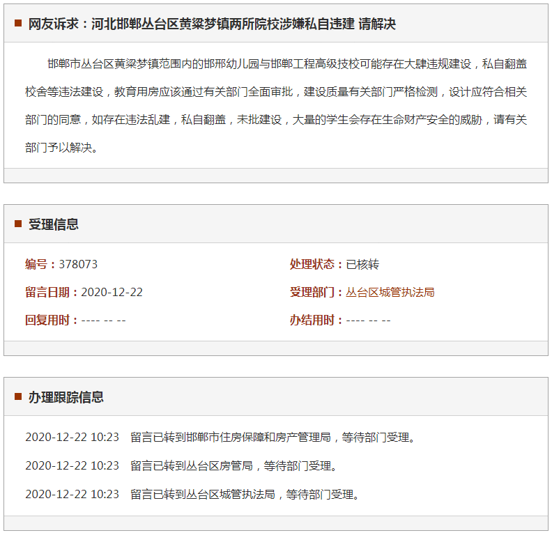 邯郸丛台区黄粱梦镇两所院校涉嫌私自违建